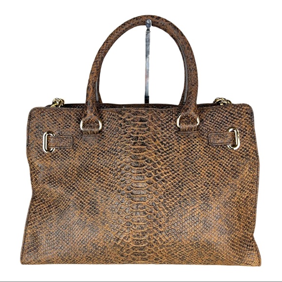 Michael Kors Brown Hamilton Snake Embossed Satchel - Picture 4 of 15